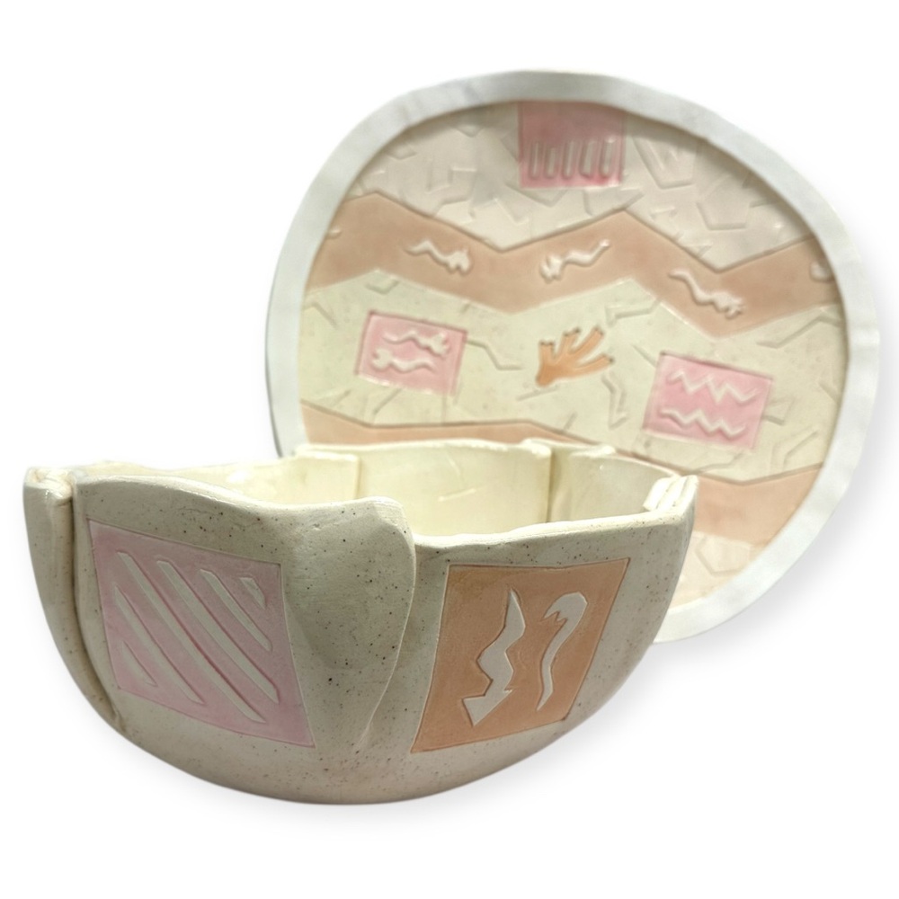Barbara Demery Signed 1986 Postmodern Southwestern Pottery Bowl + Wall Platter - Picture 3 of 12
